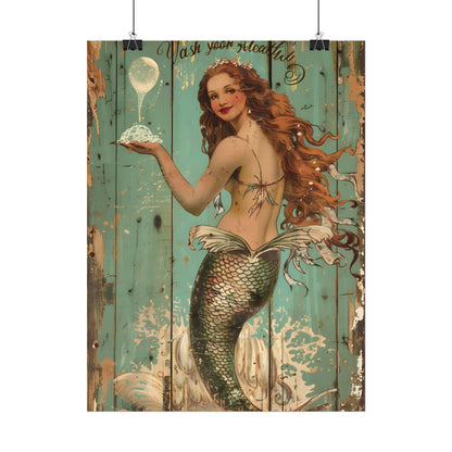 Whimsical Vintage Mermaid: A Soap Bubble Serenade - Poster