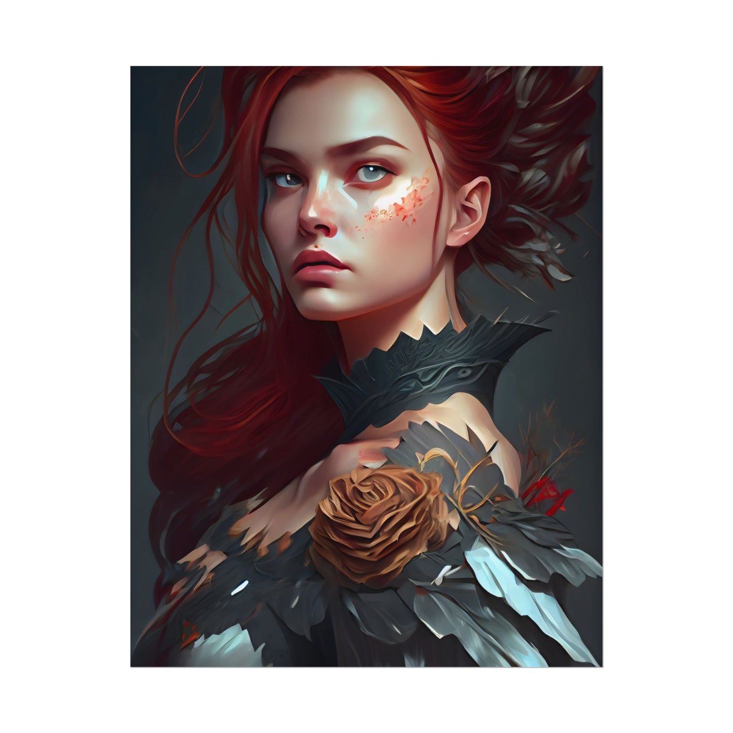 Stunning Redhead in Formal Dress: Elegant Portrait - Poster