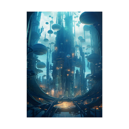 Underwater City of the Future: Modern Metropolis Digital Art - Poster