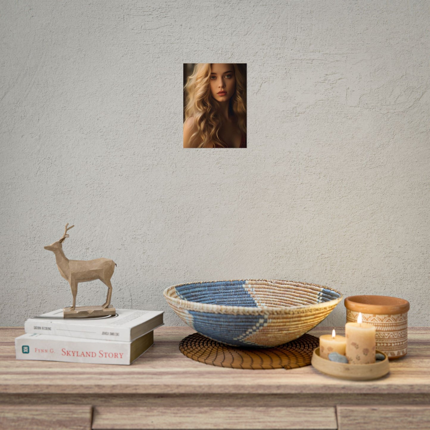 Modern Beauty: Young Blonde Woman in a Short-Sleeved Dress - Poster