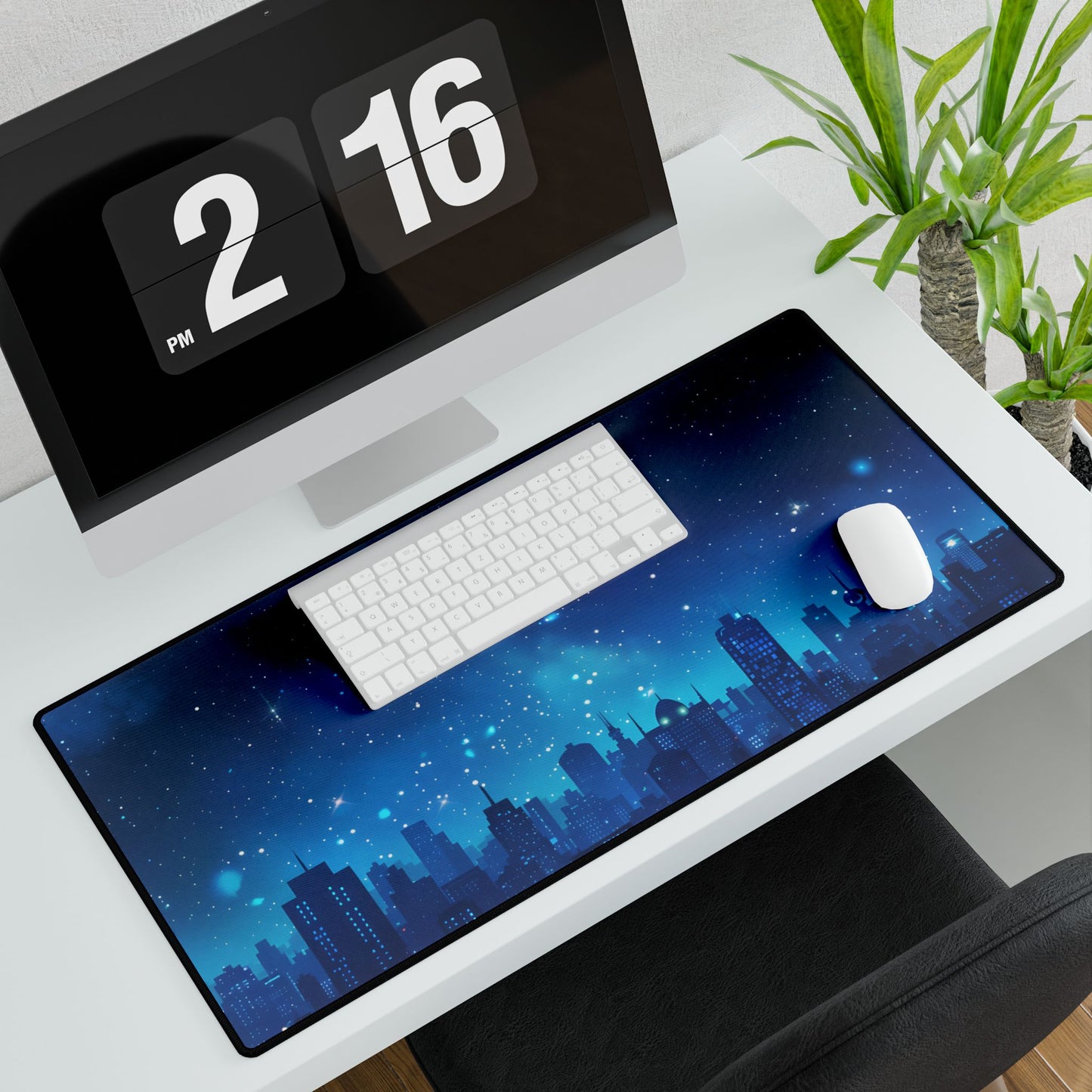 Peaceful Night Sky with Crescent Moon: Starry Digital Art - Desk Mat