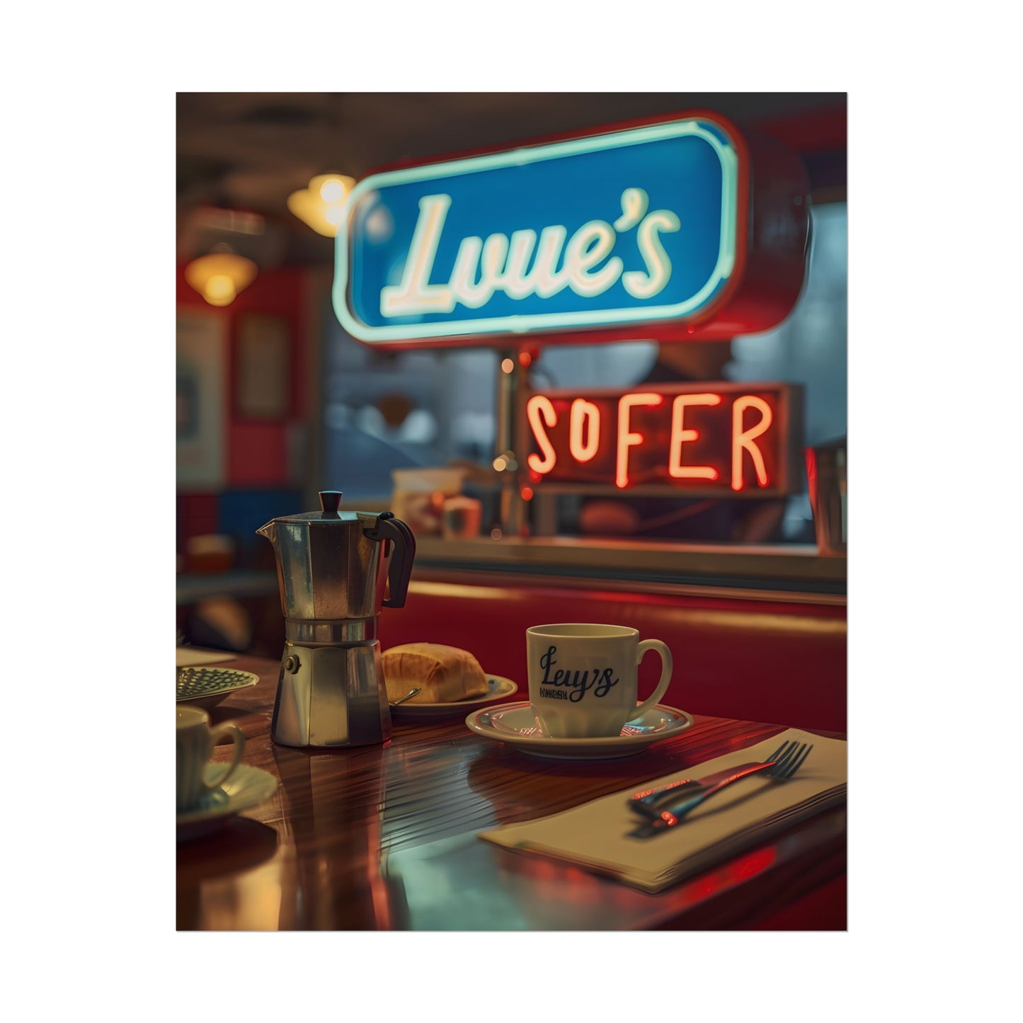 Retro Kitchen Diner Scene: Cozy Coffee Moment - Poster