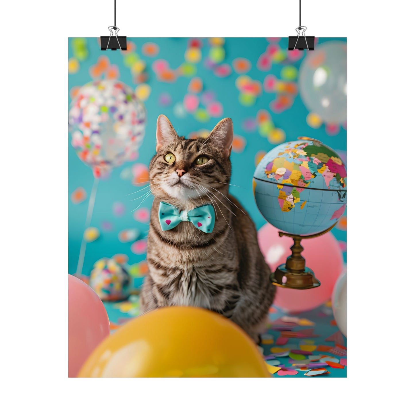 Whimsical Cat with Bow Tie: Mysterious Feline Artwork - Poster