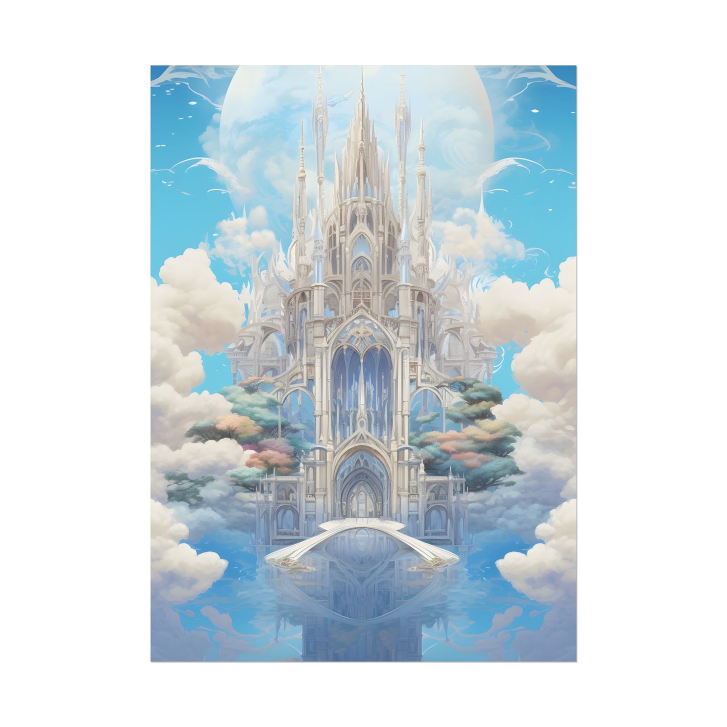 Floating City in Celestial Clouds: Fantasy Artwork - Poster