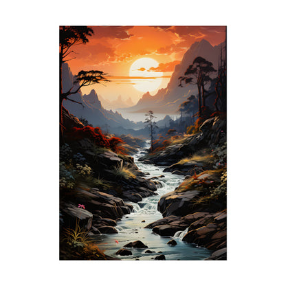 Breathtaking Waterfall: Vibrant Oil Painting Art - Poster