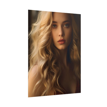 Modern Beauty: Young Blonde Woman in a Short-Sleeved Dress - Poster