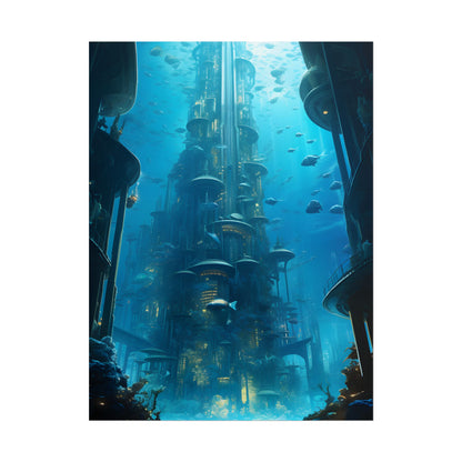 Future Metropolis: Underwater Cityscape Digital Art - Poster