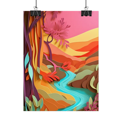 Vibrant Paper Quilled Canyon: Eye-Catching Landscape Art - Poster