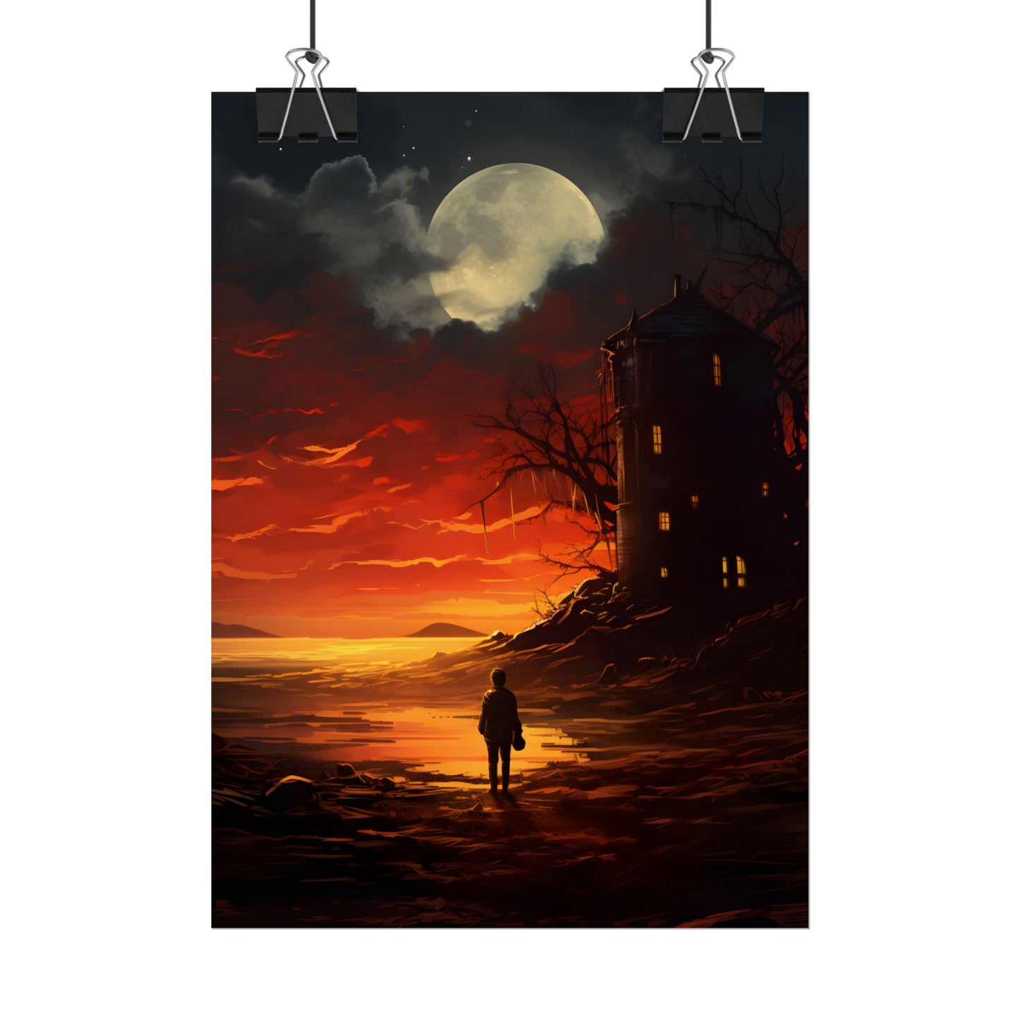 Black and White Portrait: Mysterious Figure Seated - Poster