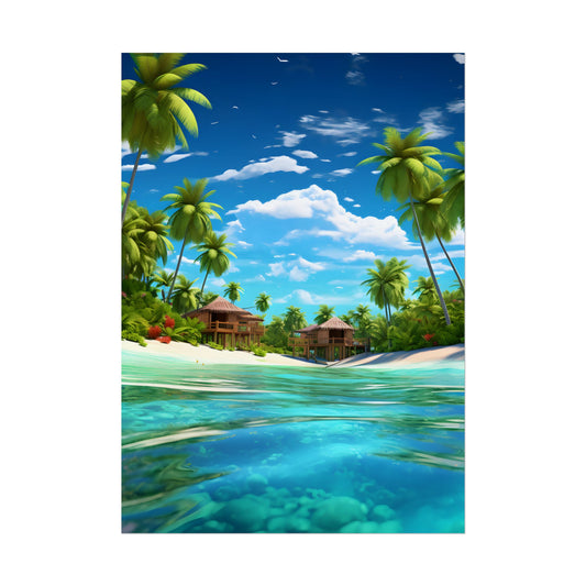 Tropical Paradise: Tranquil Lagoon and Palm Trees Art - Poster