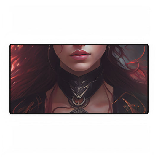 Red Hair Beauty: Elegant Woman in Black - Desk Mat