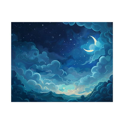 Whimsical Dreamy Night Sky: Bird in Flight Digital Art - Poster