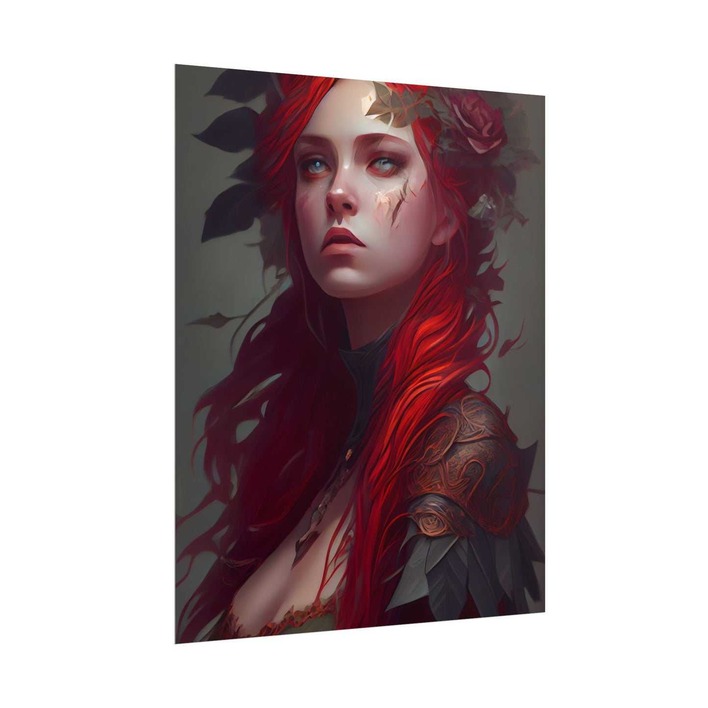 Intimate Red Hair Portrait: Artistic Female Figure in Black Dress - Poster