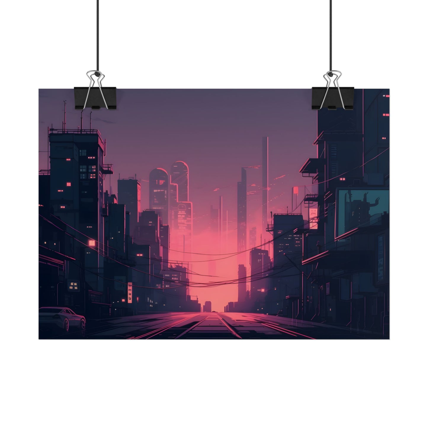 Cyberpunk Nighttime Cityscape: Melancholic Mood - Poster