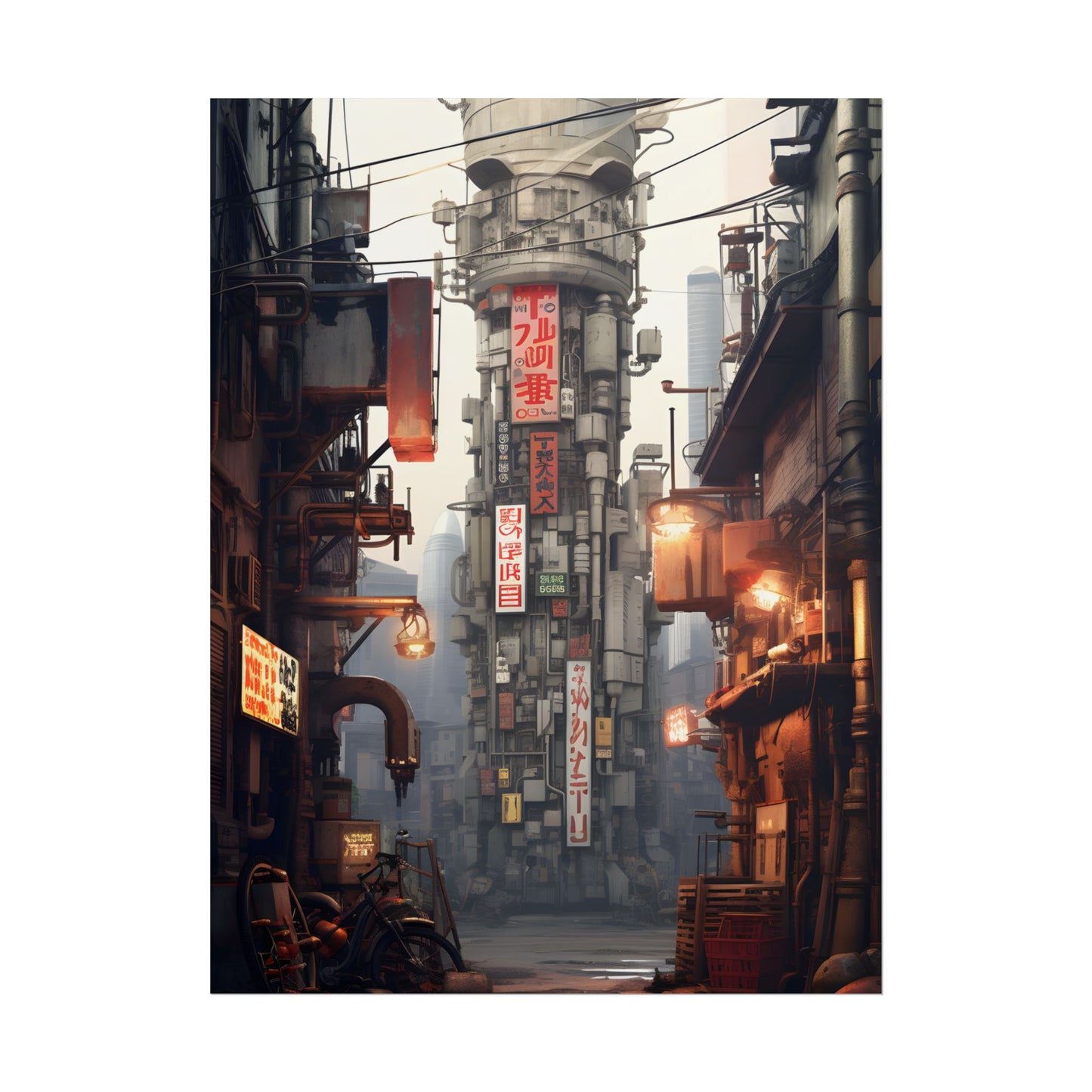 Steampunk Post-Apocalypse: Detailed Cityscape Digital Art - Poster