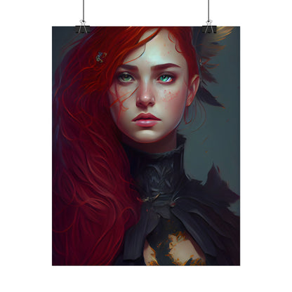 Vibrant Female Portrait: Red Hair Beauty in Neutral Dress - Poster