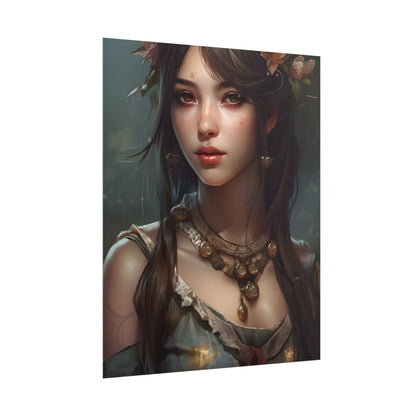 Realistic Female Portrait: Black Haired Beauty - Poster
