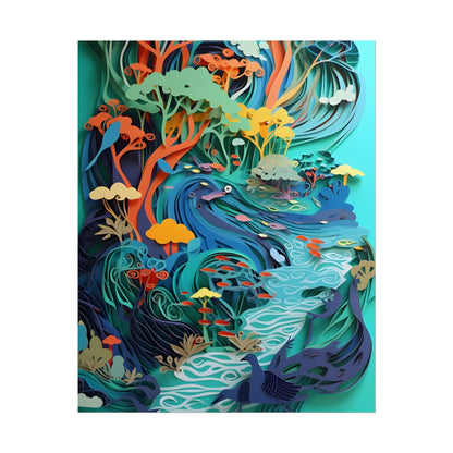 Vibrant Paper Quilling Beach Landscape: Relaxed Summer Art - Poster