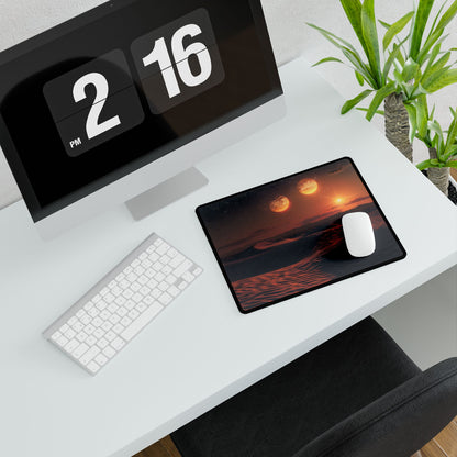 Serene Binary Sunset: Desert Landscape Art - Desk Mat