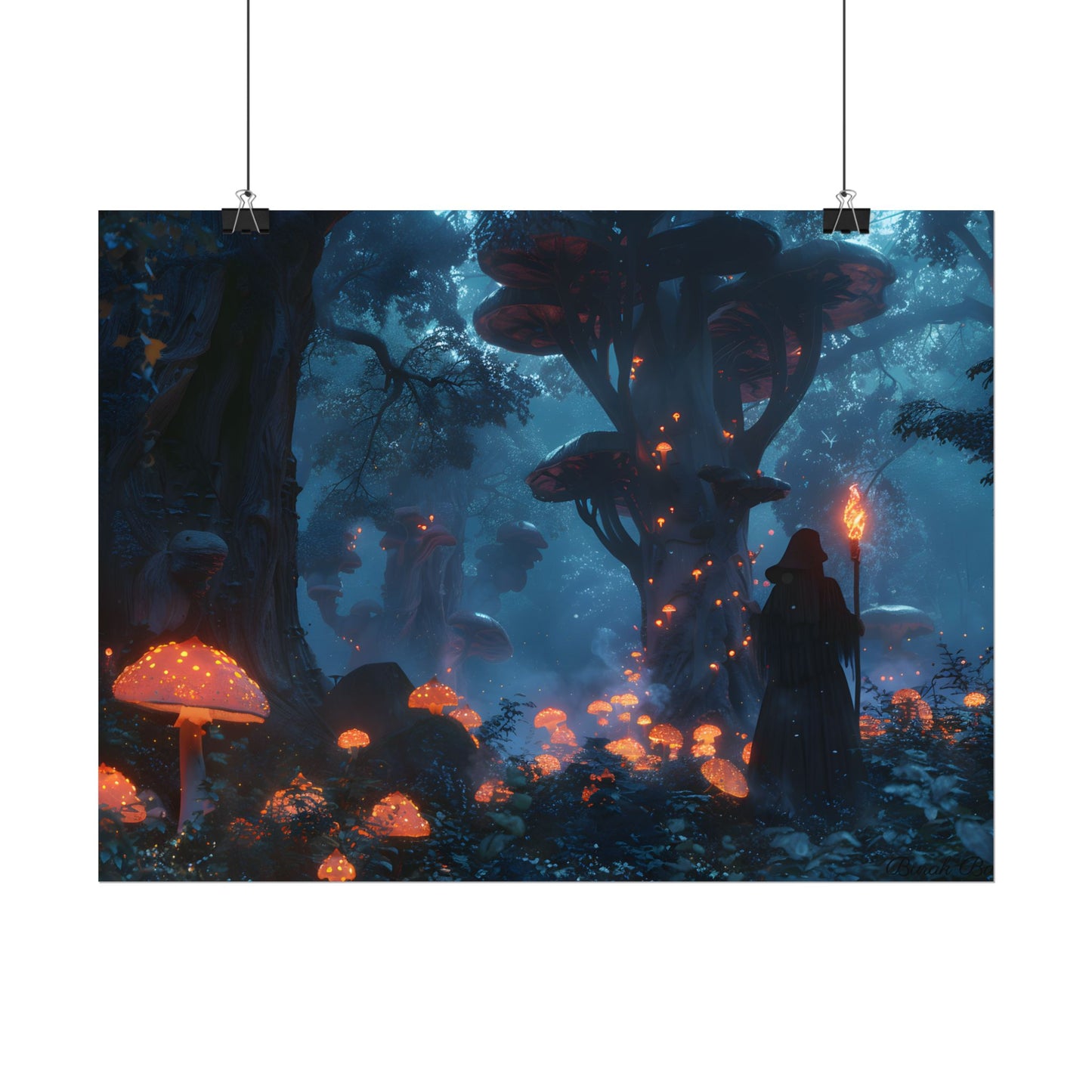 Mystical Forest Encounter: Vibrant Witch Artwork - Poster
