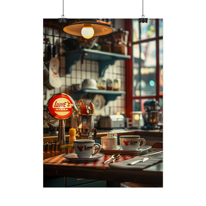 Retro Warmth: Cozy Lukes Diner Coffee Scene Art - Poster