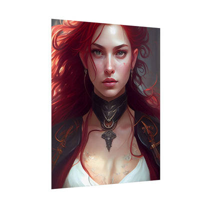 Red Hair Beauty: Elegant Woman in Black - Poster
