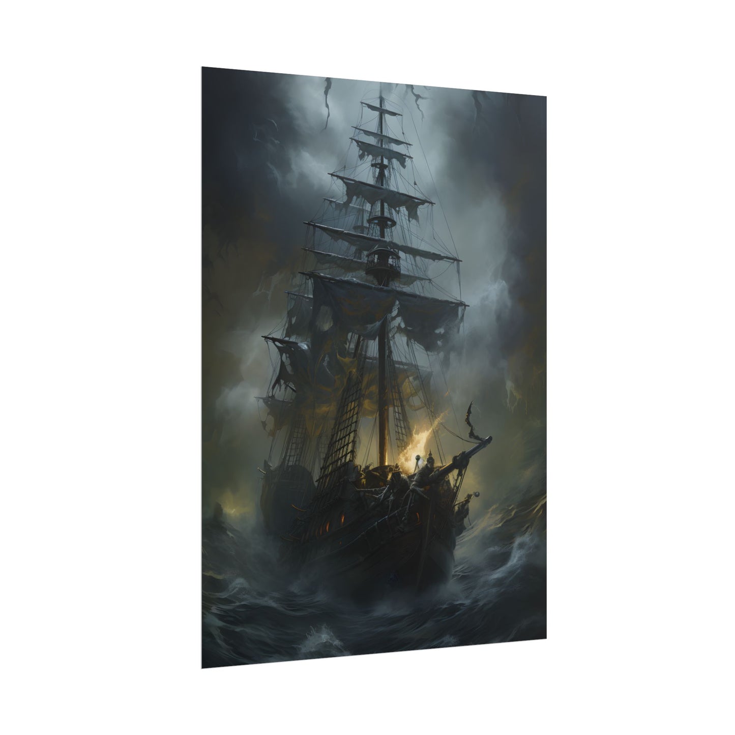 Eerie Pirate Ghost Ship: Sailing Seascape Artwork - Poster