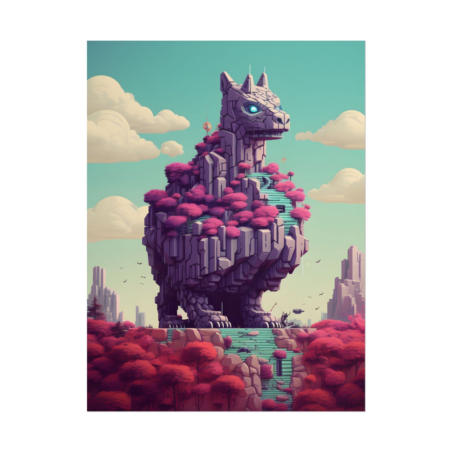 Futuristic Cyber Pet: Neon Pixel Art - Poster