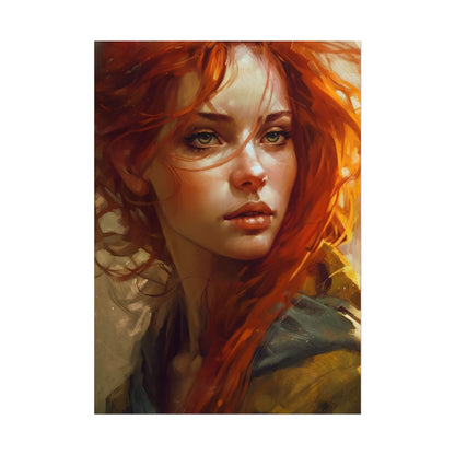 Elegant Redhead Portrait: Serious Female Artwork - Poster