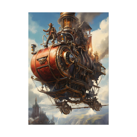 Steampunk Sky-Liner Thrill: Racing Airship in Mid-Air - Poster