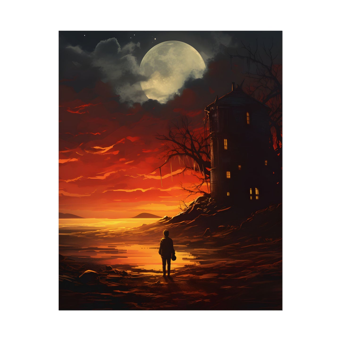 Black and White Portrait: Mysterious Figure Seated - Poster