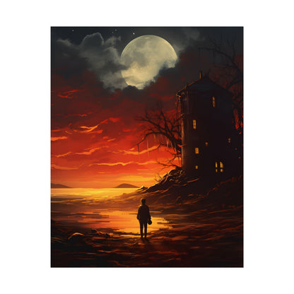 Black and White Portrait: Mysterious Figure Seated - Poster