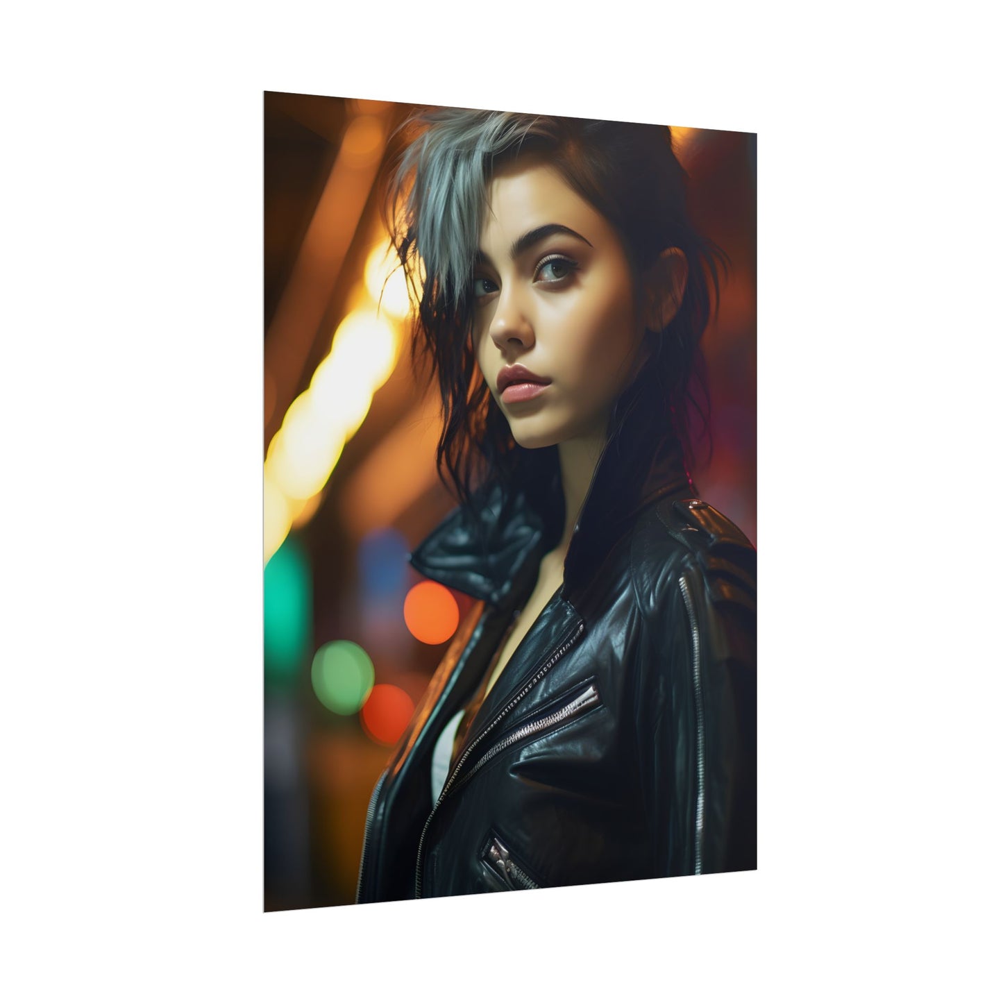 Vibrant Digital Art Print: Teenage Cyberpunk Close-Up - Poster