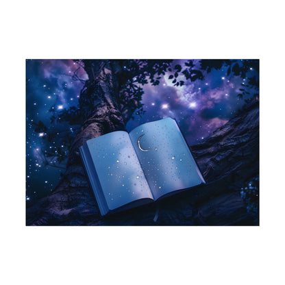 Mystical Night Sky: Celestial Dreams with Crescent Moon and Stars - Poster