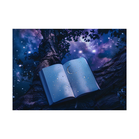 Mystical Night Sky: Celestial Dreams with Crescent Moon and Stars - Poster