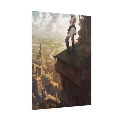Dramatic Birds Eye View: Anime Blonde Female in Contemplation - Poster