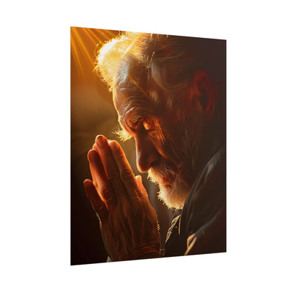 Serenity in Prayer: Elderly Man's Quiet Moment - Poster