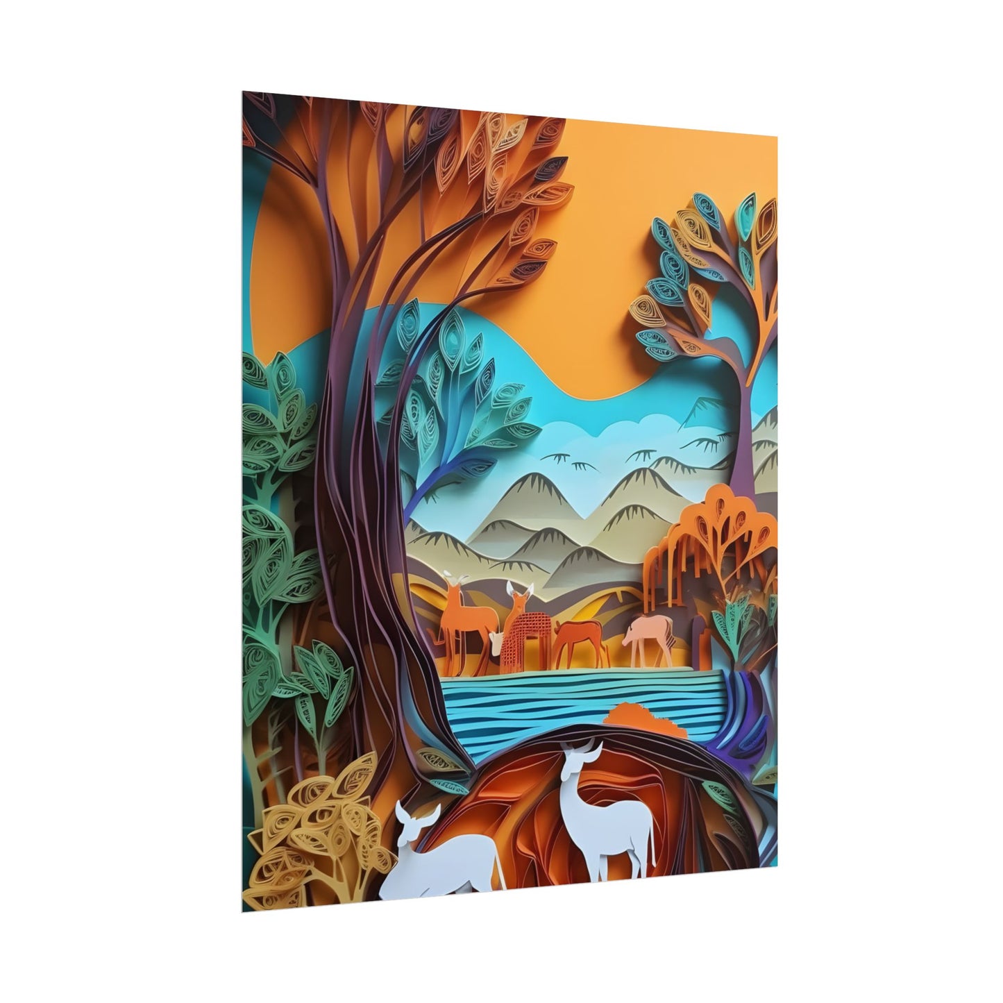 Vibrant African Landscape: Eye-Catching Paper Quilling Art - Poster