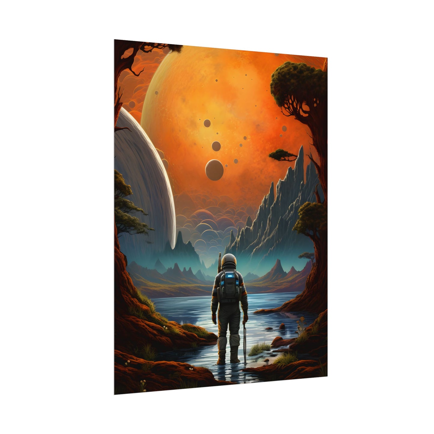 Futuristic Wilderness Explorer: Jetpack Adventure Art - Poster