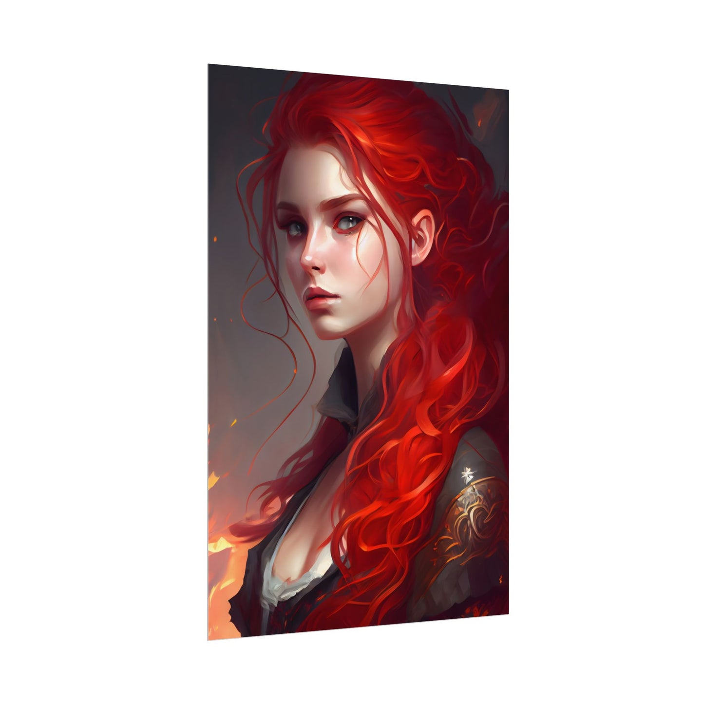 Composed Redhead: Elegant Portrait in Vibrant Red - Poster