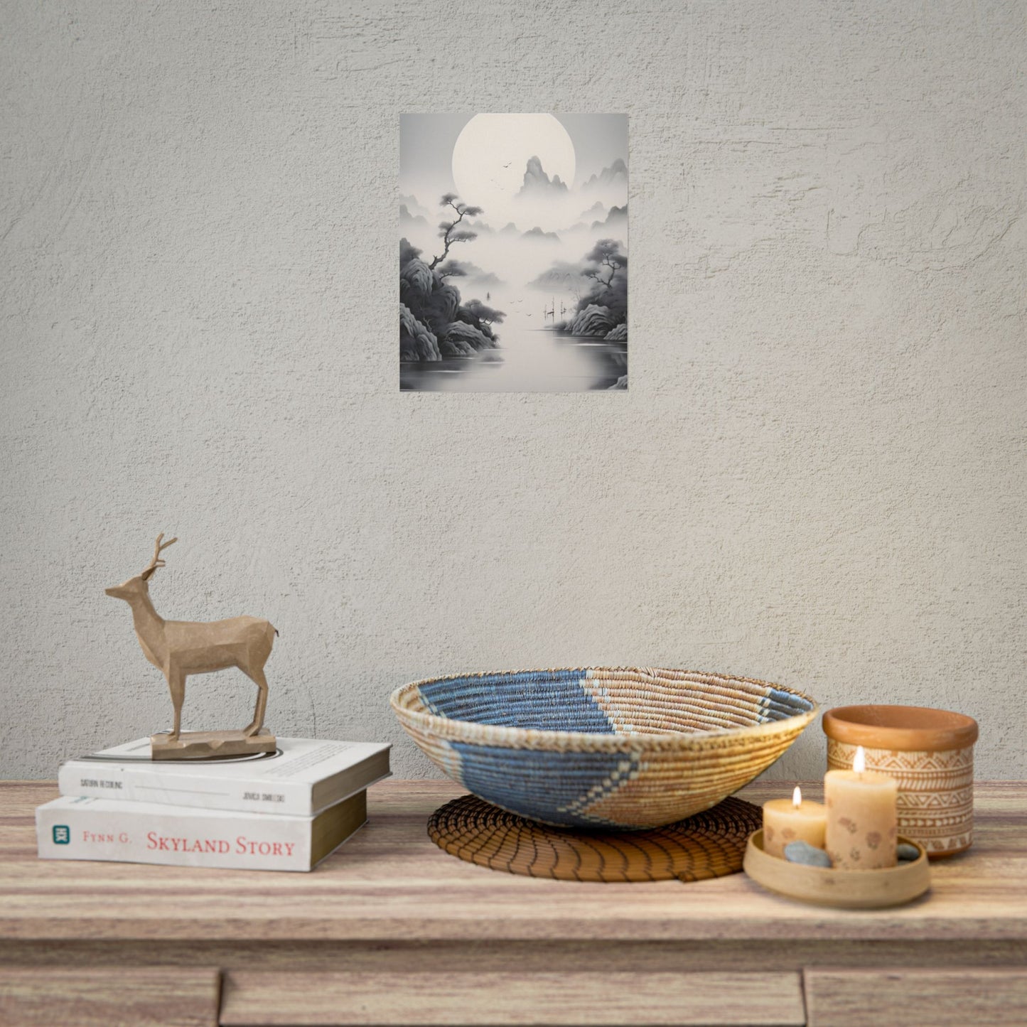 Chinese Ink Mirror Landscape: Serene Artwork - Poster