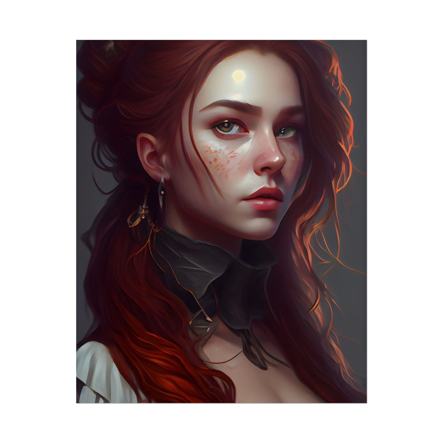 Formal Redhead Portrait: Nature-Themed Artwork in Green and Blue - Poster