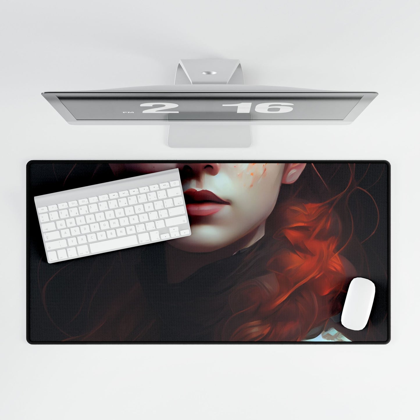 Astonishing Redhead Portrait: Elegant Young Woman in Dress - Desk Mat
