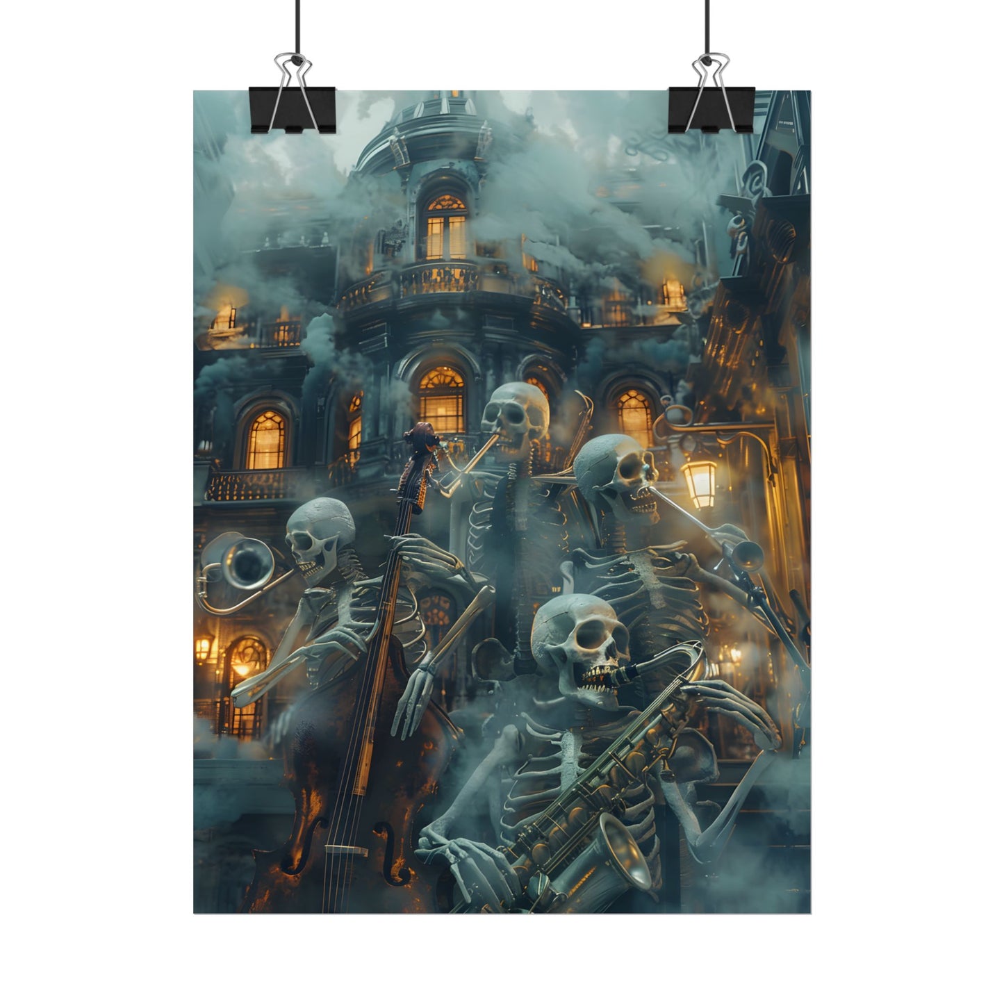 Victorian Lowbrow Skeleton Jazz Band: Dark Artwork - Poster