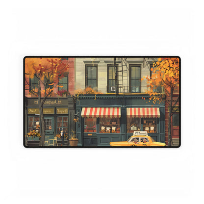 Whimsical Yellow Dreams: Playful Building Digital Art - Desk Mat