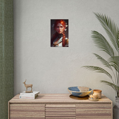Elegant Redhead Portrait: Dark Background Artwork - Poster