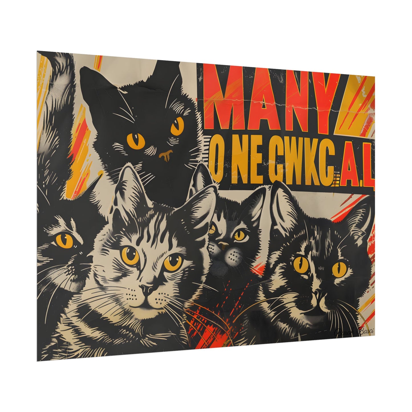 Red Cats in Soviet Motion: A Playful Poster Art - Poster