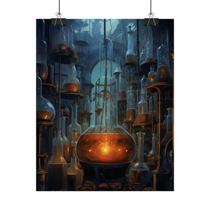 Scientific Discovery: Mysterious Laboratory Scene with Beaker and Whiteboard - Poster