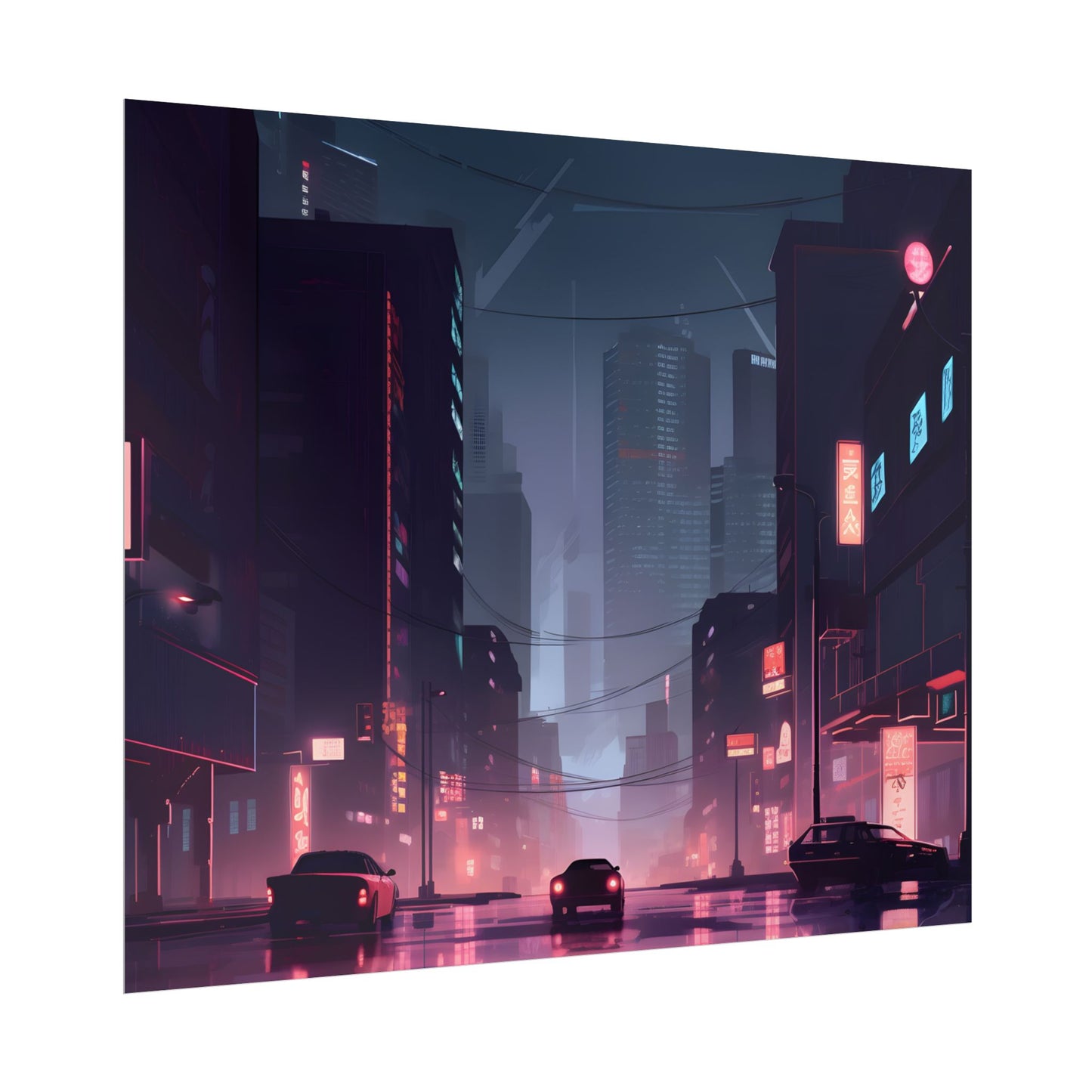 Cyberpunk Night: Melancholic Cityscape - Poster