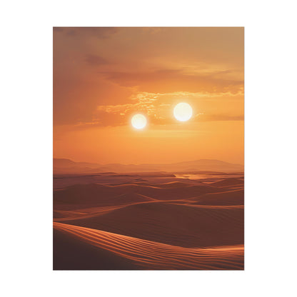 Serene Binary Sunset Artwork: A Peaceful Landscape - Poster